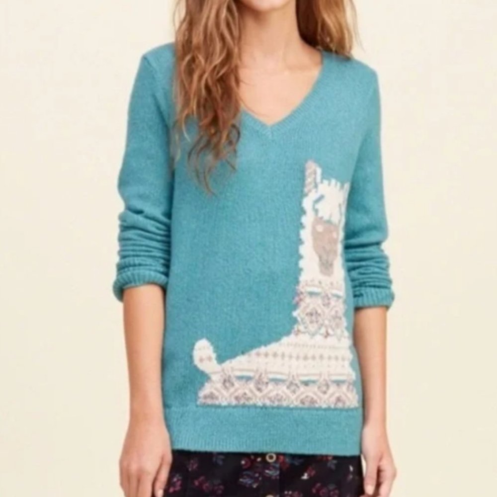 Hollister Turquoise / teal llama sweater